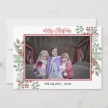 パイン&ホリー赤い素朴ギンガムのクリスマスフォト