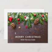 パイン&素朴スノーホリデー付きクリスマステーブル シーズンポストカード (正面/裏面)