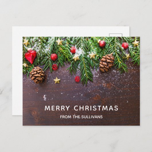 パイン&素朴スノーホリデー付きクリスマステーブル シーズンポストカード (正面/裏面)