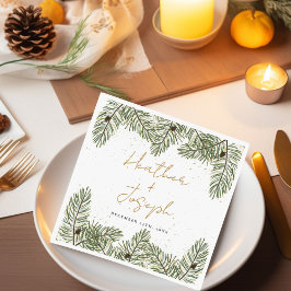 パイン&金ゴールドクリスマスリーフフェスティバル結婚ズ スタンダードカクテルナプキン