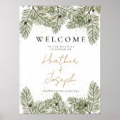 パイン&金ゴールドクリスマスリーフフェスティバル結婚ズ ポスター (正面)