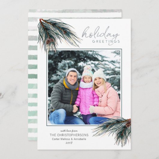 パインBoughs水の色の休日の挨拶の写真 シーズンカード (正面/裏面)