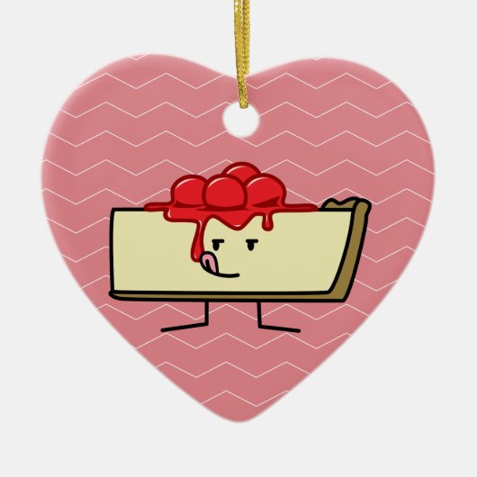 パイ生地を越えるさくらんぼを舐めるチーズケーキ セラミックオーナメント (正面)