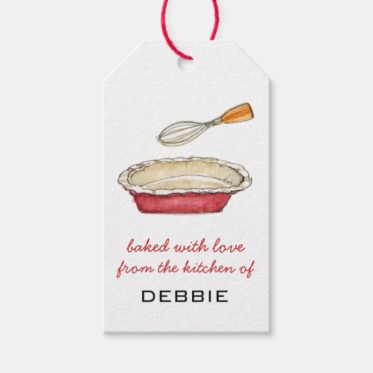 パイ皿とウィスクイラストレーションベーキングギフトラベル ギフトタグ (正面)