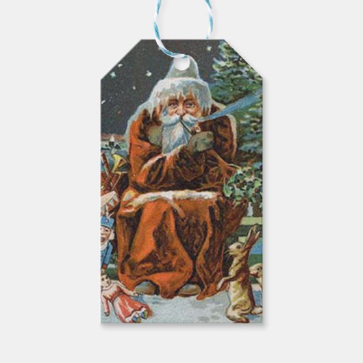 パイ霜の降りたプクリスマス付きヴィンテージサンタ ギフトタグ (正面)
