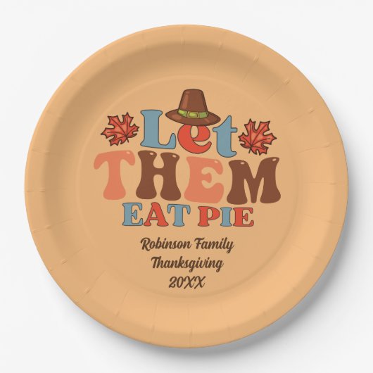 パイ食べパイかわいい家族カスタム感謝祭 ペーパープレート (正面)
