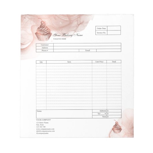 パイ・カップケーキ専門店 受注フォーム 請求書  ノート (正面)