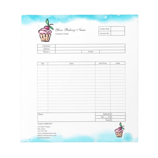 パイ・カップケーキ専門店 受注帳票 請求書  ノート (正面)