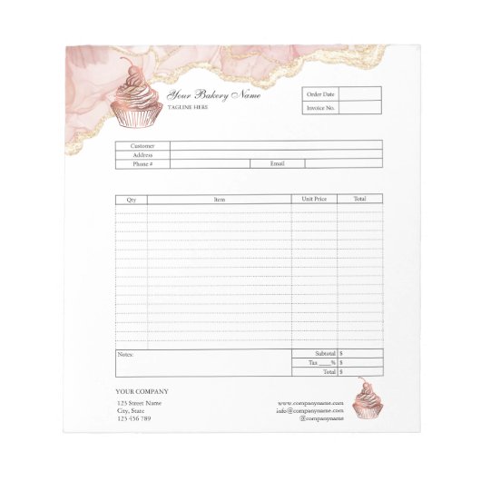 パイ・カップケーキ専門店 注文フォーム 請求書  ノート (正面)
