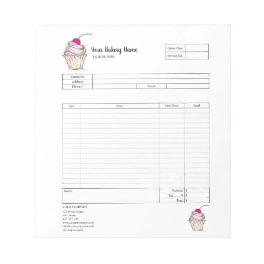 パイ・カップケーキ専門店 注文フォーム 請求書  ノート (正面)