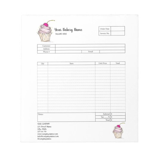 パイ・カップケーキ専門店 注文フォーム 請求書  ノート (正面)