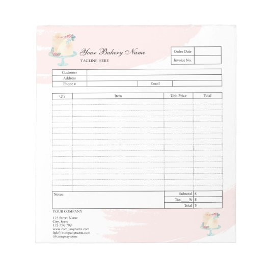 パイ・カップケーキ専門店 注文フォーム 請求書  ノート (正面)
