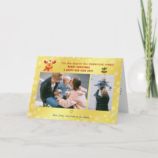 パウおもしろいィティブRudolphミニマリスト2枚の写真ゴールデン シーズンカード (正面)