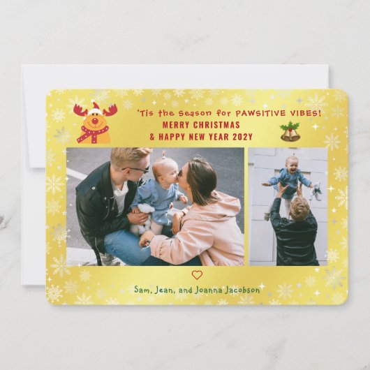 パウおもしろいィティブRudolphミニマリスト2枚の写真ゴールデン シーズンカード (正面)