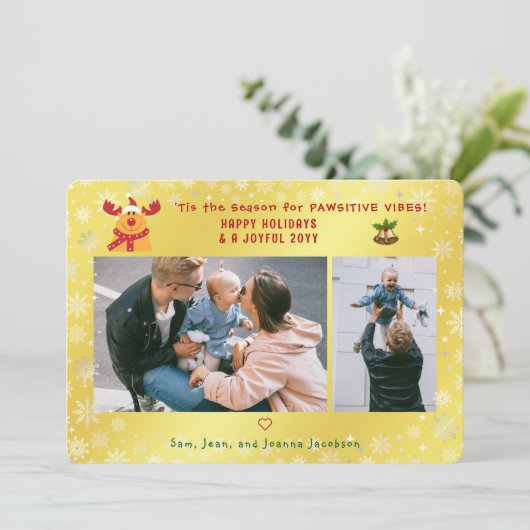 パウおもしろいィティブRudolph 2写真ミニマリストゴールデン シーズンカード (スタンド正面)