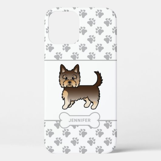 パウと犬の骨と名前付きのチョコレートヨーキーの犬 Case-Mate iPhoneケース (裏面)