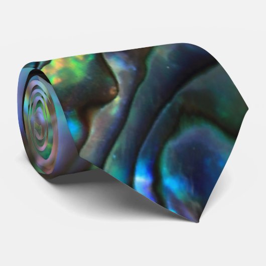 パウアアワビの青と緑のシェルタイ ネクタイ (ロール)