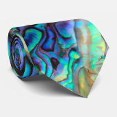 パウアアワビの青と緑のシェルタイ ネクタイ (ロール)