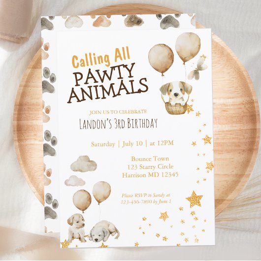 パウィティアニマルパピードッグ誕生日 招待状