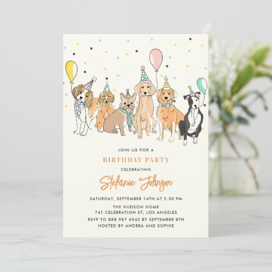 パウィー犬の子犬の誕生日パーティーの招待を許可 招待状 (スタンド正面)