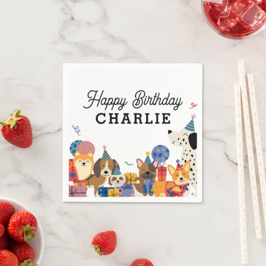 パウィー犬の子犬の誕生日パーティーを許可 スタンダードカクテルナプキン (インサイチュ)