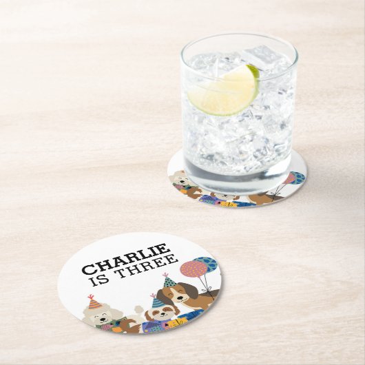 パウィー犬の子犬の誕生日パーティーを許可 ラウンドペーパーコースター (インサイチュ)