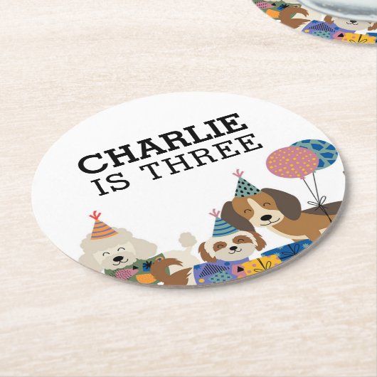 パウィー犬の子犬の誕生日パーティーを許可 ラウンドペーパーコースター (アングル)