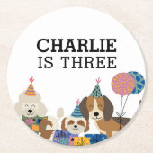 パウィー犬の子犬の誕生日パーティーを許可 ラウンドペーパーコースター (正面)