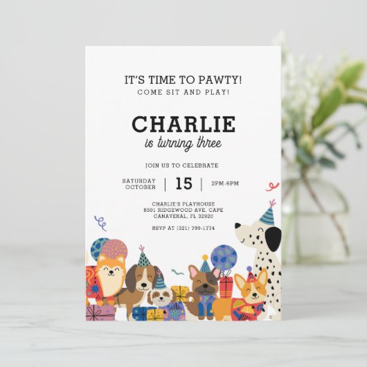 パウィー犬の子犬の誕生日パーティーを許可 招待状 (スタンド正面)
