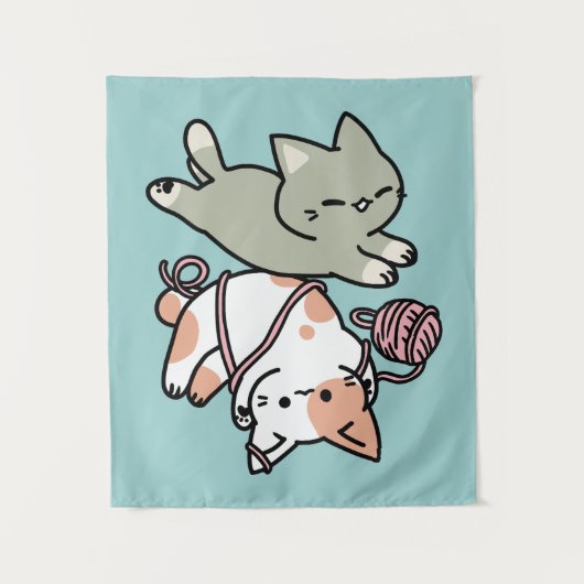 パウズ アンド プレイ - かわいい猫のイラスト タペストリー (正面)