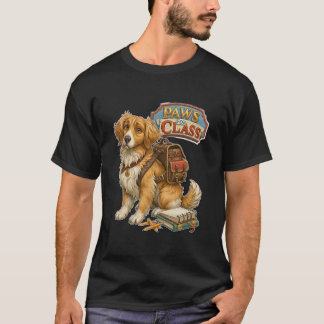 パウズ・フォー・クラス 面白い犬のバックパックで学校へ行こう Tシャツ