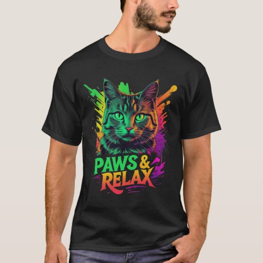 パウズ&リラックス 猫 Tシャツ (正面)