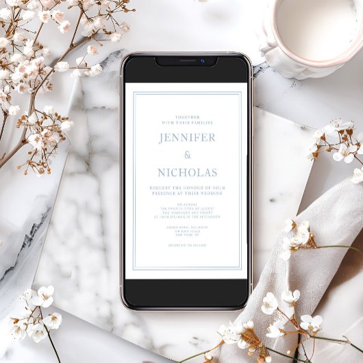 パウダエレガントーフォーマルブルー結婚式招待状 招待状