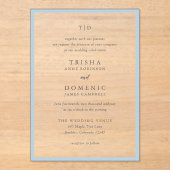 パウダエレガントーブルーモノグラモダンム結婚ズ アクリル招待状 (正面)