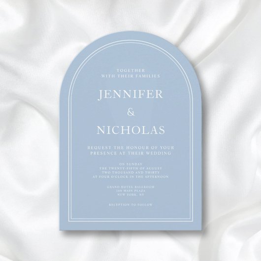 パウダエレガントーモダンブルーアー結婚チ 招待状