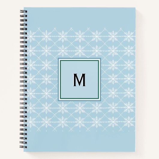 パウダエレガントーモノグラムのブルーホワイトスノーフレーク ノートブック (正面)