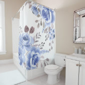 パウダエレガントー青フローラ水彩 シャワーカーテン (インサイチュ)