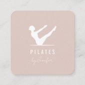 パウダミニマルーモダンピンクの女性ロゴのピラティス スクエア名刺 (正面)