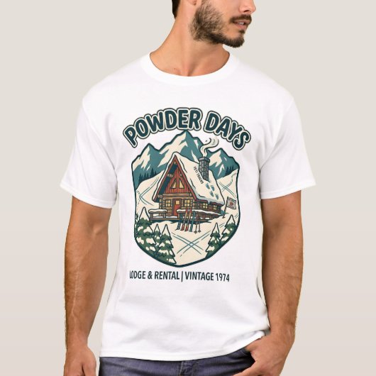 パウダーデイズ ヴィンテージ スキーロッジ Tシャツ (正面)