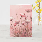 パウダーピンクの背景と狼のケシの花 カード (黄色い花)