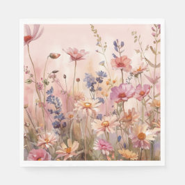 パウダーピンクの背景に野の花 スタンダードランチョンナプキン
