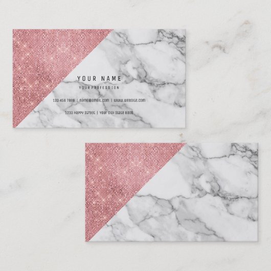 パウダーピンクローズ金ゴールドフェイク赤面VIPマーブルグレー 名刺 (正面/裏面)