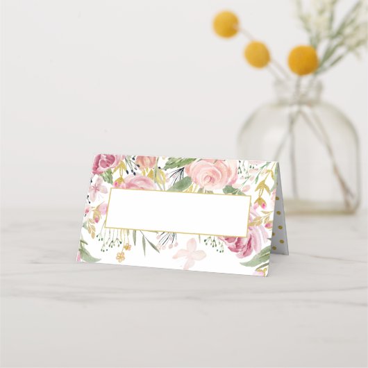 パウダーピンク金ゴールド水カラーバラ座席表 プレイスカード (正面)