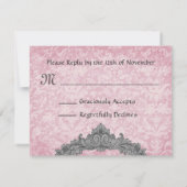パウダーピンク2ダマスクヴィンテージRSVP結婚の応答 出欠カード (裏面)