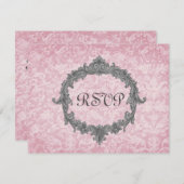 パウダーピンク2ダマスクヴィンテージRSVP結婚の応答 出欠カード (正面/裏面)