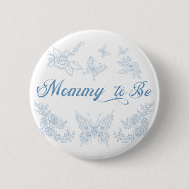 パウダーブルーお洒落バタフライフローラママになる 缶バッジ
