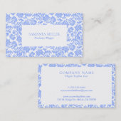 パウダーブルーとホワイトのフローラダマスパターン 名刺 (正面/裏面)