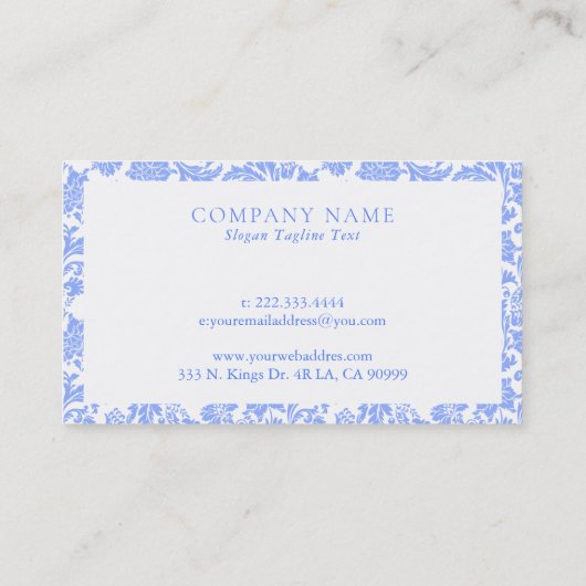 パウダーブルーとホワイトのフローラダマスパターン 名刺 (裏面)
