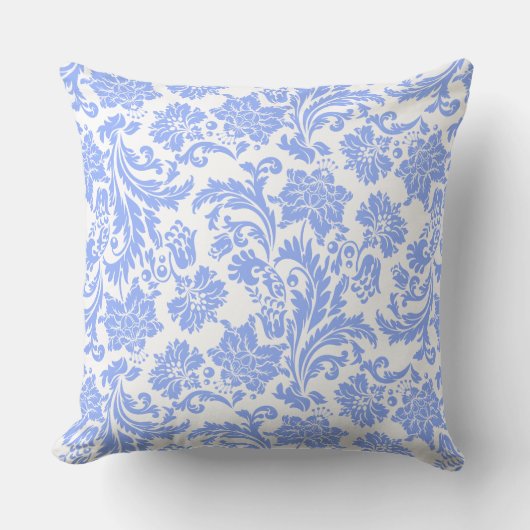 パウダーブルーとホワイトフローラダマスク クッション (正面)
