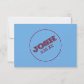 パウダーブルーとマルーンのパーティー後または詳細 招待状 (裏面)